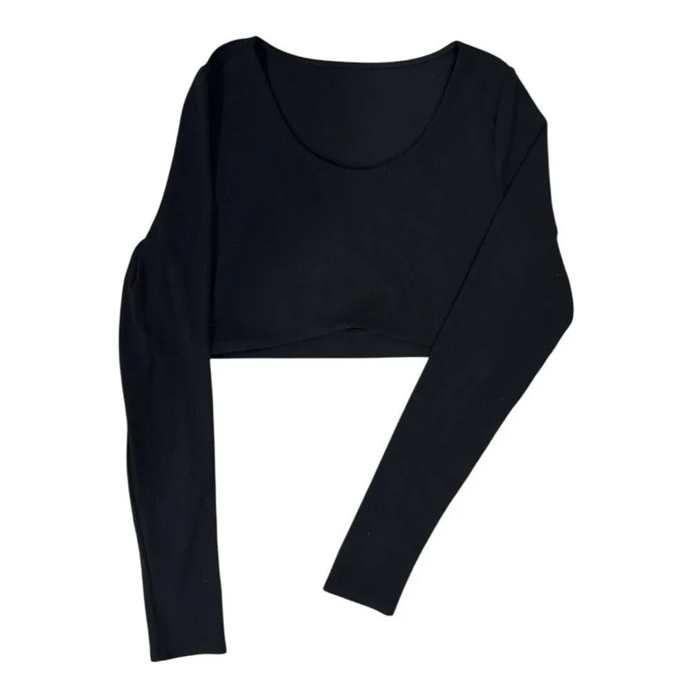 ALO YOGA Ribbed Defined Long Sleeve Bra in Black